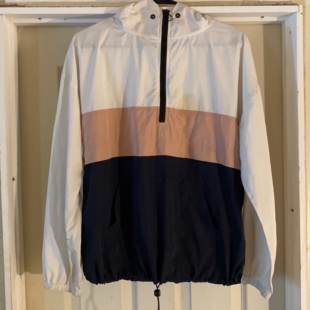 Pinck while and black wind resistant coat